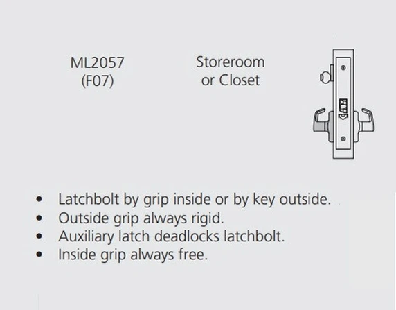 Corbin Russwin ML2057 ASA 630 LC Storeroom or Closet Mortise Lock, Conventional Less Cylinder, Satin Stainless Steel Finish