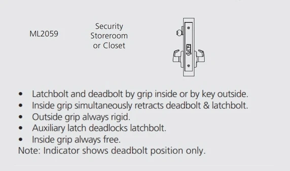 Corbin Russwin ML2059 ASA 630 CL6 Security Storeroom or Closet Mortise Lock, Accepts Large Format IC Core (LFIC), Satin Stainless Steel Finish