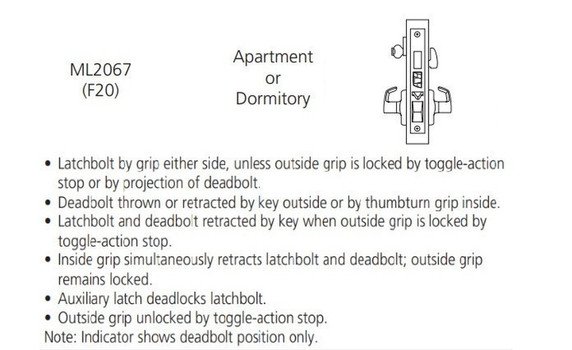 Corbin Russwin ML2067 ASA 630 LC Apartment or Dormitory Mortise Lock, Conventional Less Cylinder, Satin Stainless Steel Finish