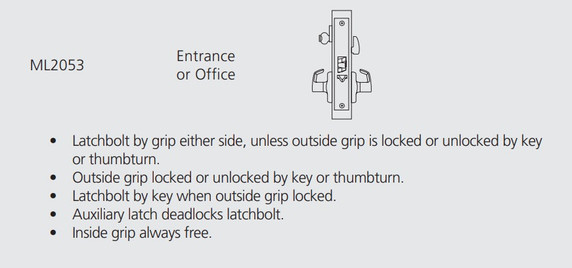 Corbin Russwin ML2053 PSA 626 CL6 Entrance or Office Mortise Lock, Accepts Large Format IC Core (LFIC), Satin Chrome Finish