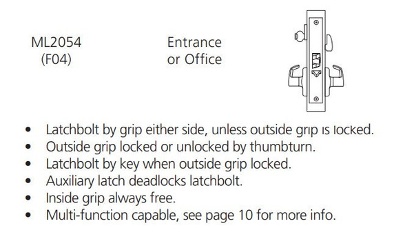 Corbin Russwin ML2054 PSA 626 CL6 Entrance or Office Mortise Lock, Accepts Large Format IC Core (LFIC), Satin Chrome Finish