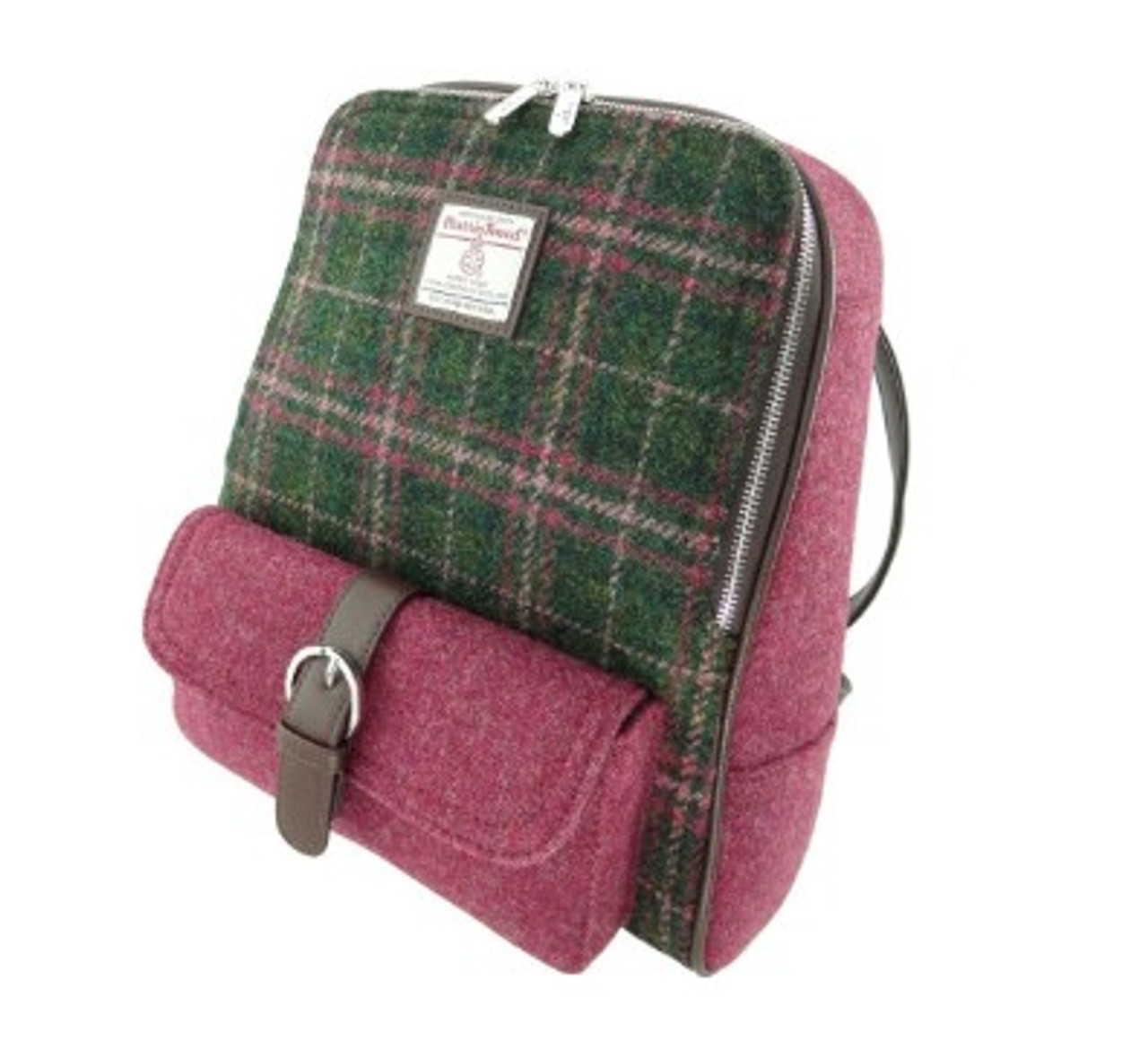 jeg er tørstig Airfield uhøjtidelig Dark Green and Plum Check Harris Tweed Backpack | Scottish Lion