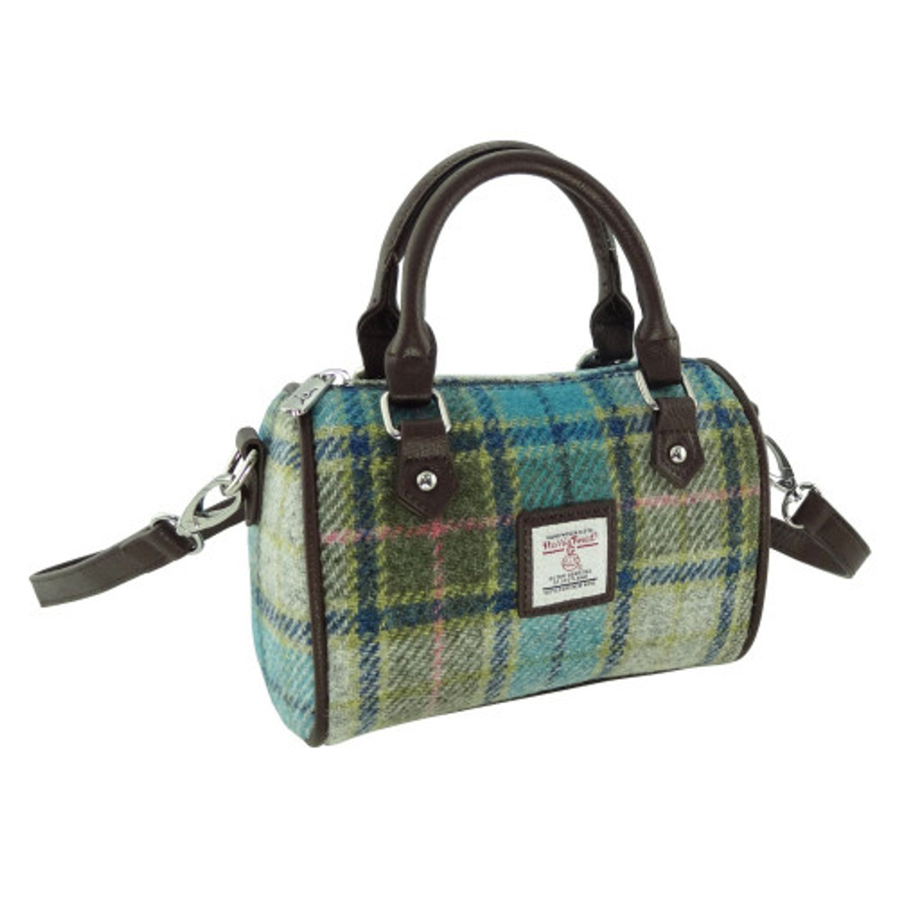 Harris Tweed 'Kilbride' Mini Bowling Bag Purse in Turquoise Tartan