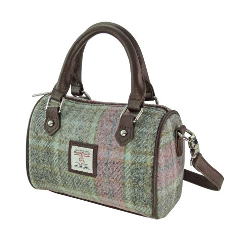 Harris Tweed 'Kilbride' Mini Bowling Bag in Peach and Purple Tartan Harris Tweed 'Kilbride' Mini Bowling Bag in Peach and Purple Tartan