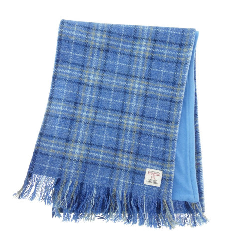 Light Blue Check Harris Tweed Scarf | Scottish Lion