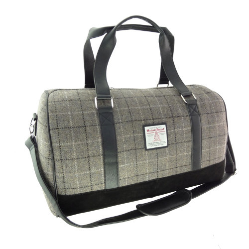 Mint with Black Overcheck Harris Tweed Travel Bag | Scottish Lion
