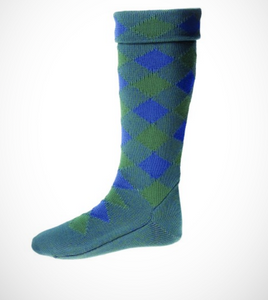 Full Evening Diced Kilt Hose (Ancient Blue/ Ancient Green)
