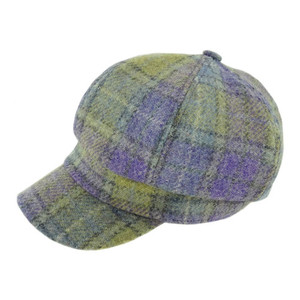 Harris Tweed Ladies Cap in Muted Lilac/ Green Check