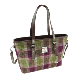 heather check tote bag