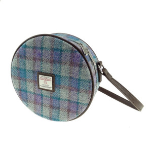 Harris Tweed 'Bannock' Round Bag in Blue/ Purple Check on Grey