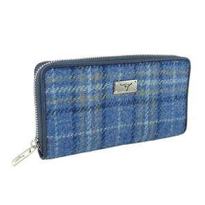 light blue tartan purse