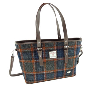 Harris Tweed Tote Bag Blue with Turquoise Overcheck | Scottish Lion