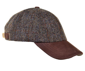 Glencairn Harris Tweed Baseball Cap - Green/Brown Herringbone
