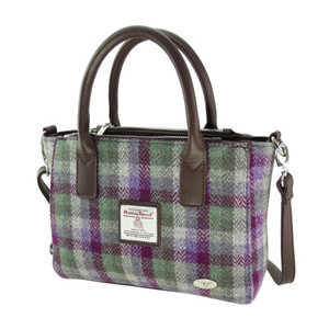 Harris Tweed Small Tote in Green and Purple Check Harris Tweed Small Tote in Green and Purple Check