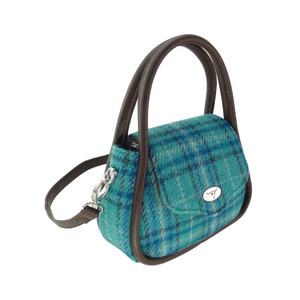 Teal and Blue Check round handbag