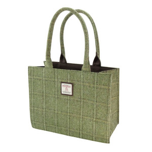 green herringbone check tote bag