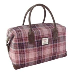 Harris Tweed Overnight Bag in Pink/ Burgundy Check