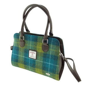 Harris Tweed 'Findhorn' Midi Tote Bag in Sea Blue & Green Tartan