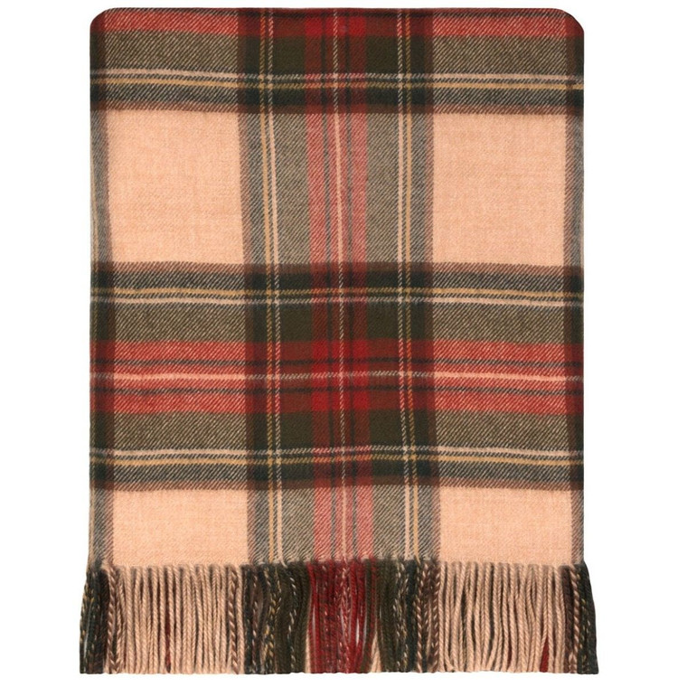 Stewart Camel Weathered Tartan Lambswool Blanket