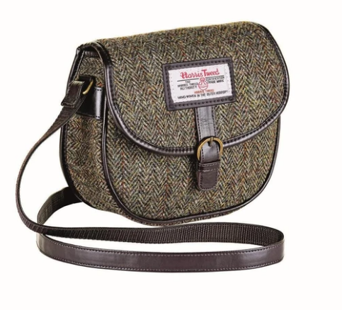 Harris Tweed Saddle Bag Scottish Lion With removable insert in brown herringbone. scottish lion