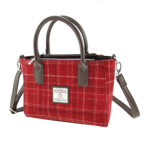Harris Tweed Small Tote Bag in Red Check