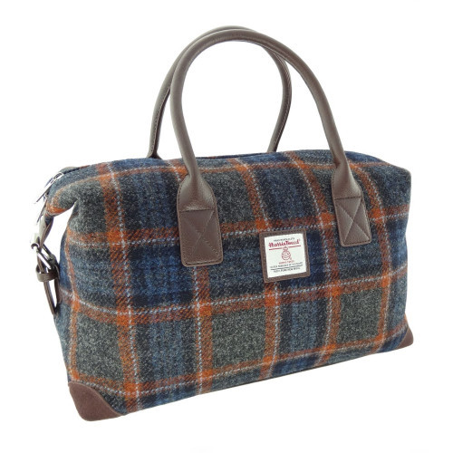 Grey and Brown Plaid Overnight Bag | Scottish Lion