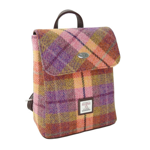 Harris Tweed Peach and Purple Tartan Mini Back Pack | Scottish Lion