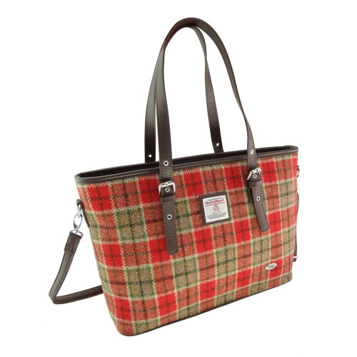 Harris Tweed Tote Bag in Red and Green Tartan | Scottish Lion