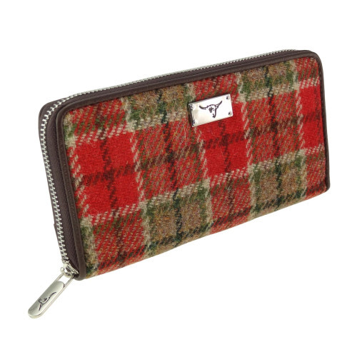 Ladies Harris Tweed Zipped Purse in Red and Green tartan| Scottish
