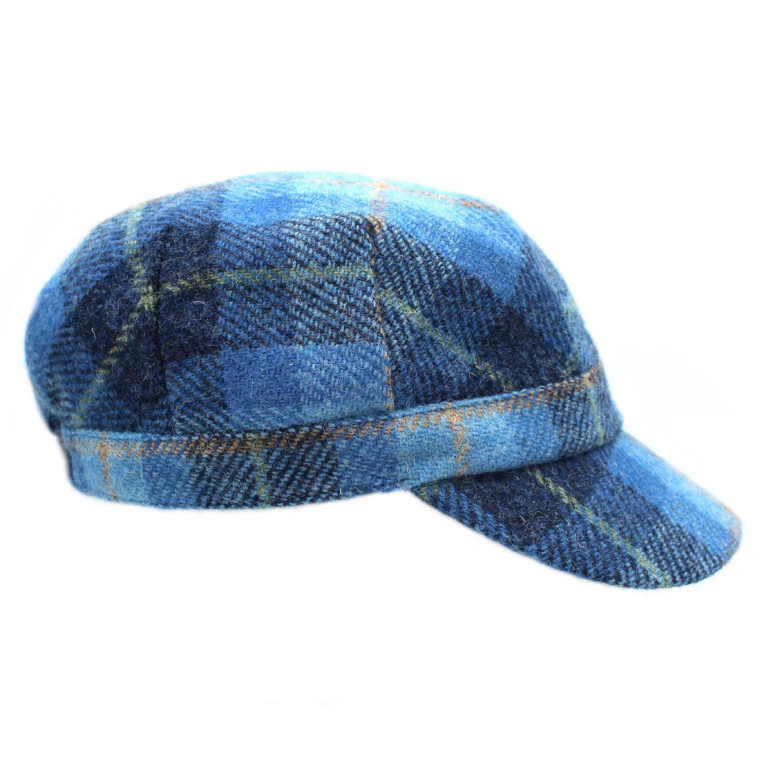 Blue plaid tweed cadet cap