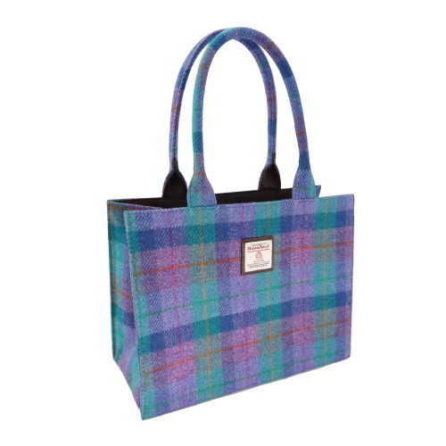 green and purple plaid tote bag