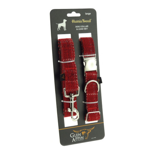Red plaid dog collar and leash