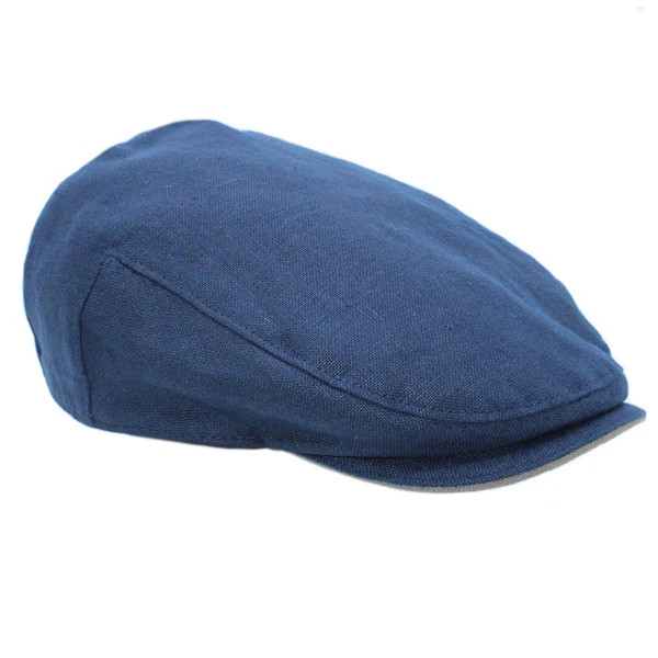 blue linen flat cap