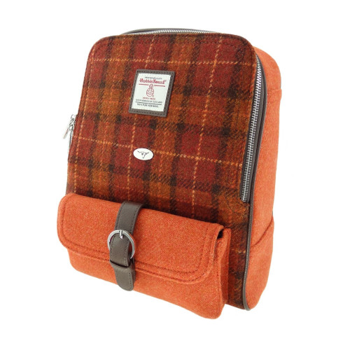 Orange Overcheck Harris Tweed Backpack | Scottish Lion
