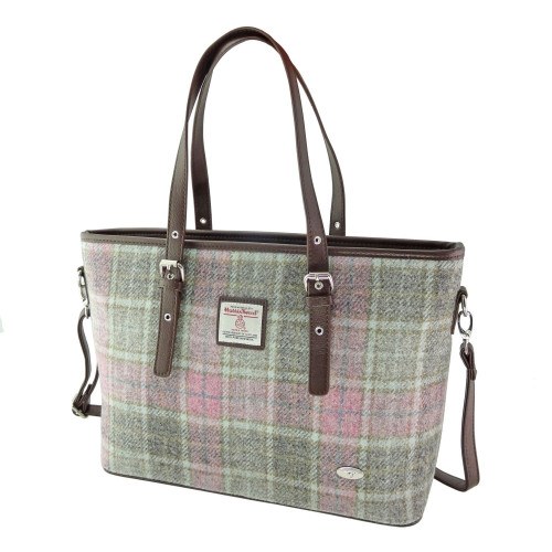 【APERTY】Lサイズ WIDE BAG TARTAN BROWN Harris Tweed Tote Bag in Soft Pink Buchanan Tartan | Scottish Lion