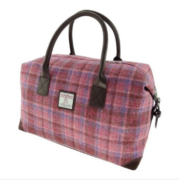 Pink Check Harris Tweed Overnight Bag | Scottish Lion
