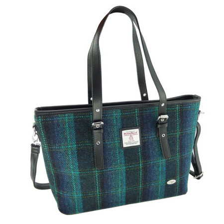 Harris Tweed Tote Bag Blue with Turquoise Overcheck | Scottish Lion