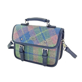 Harris Tweed Mini Satchel in Soft Blue and Pink Tartan