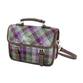 Harris Tweed Mini Satchel in Green and Purple Check