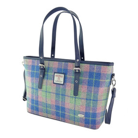 Harris Tweed 'Spey' Tote Bag in Soft Blue and Pink Tartan