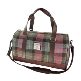 Weekend bag with grey and pink tartan