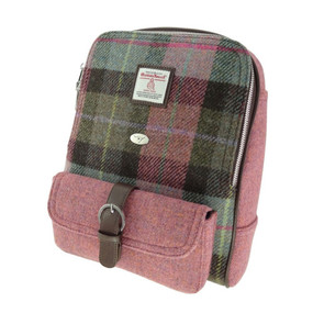 Green and pink tartan backpack