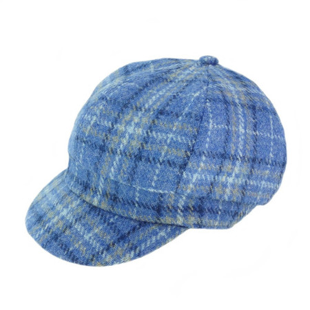 あおHLT Lounge Tweed Cap Light Blue Plaid Harris Tweed Cap | Scottish Lion