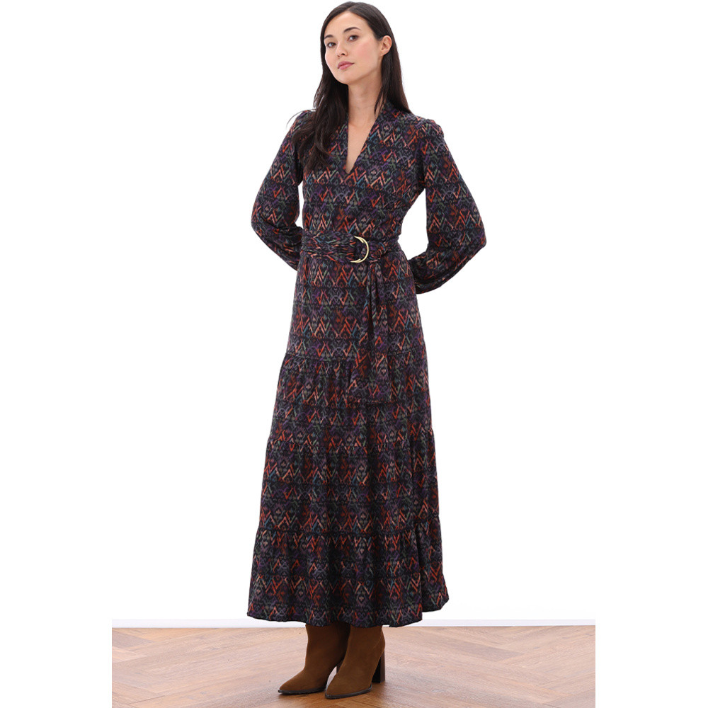 K-Design Maxi Jurk Met Riem Design Multi