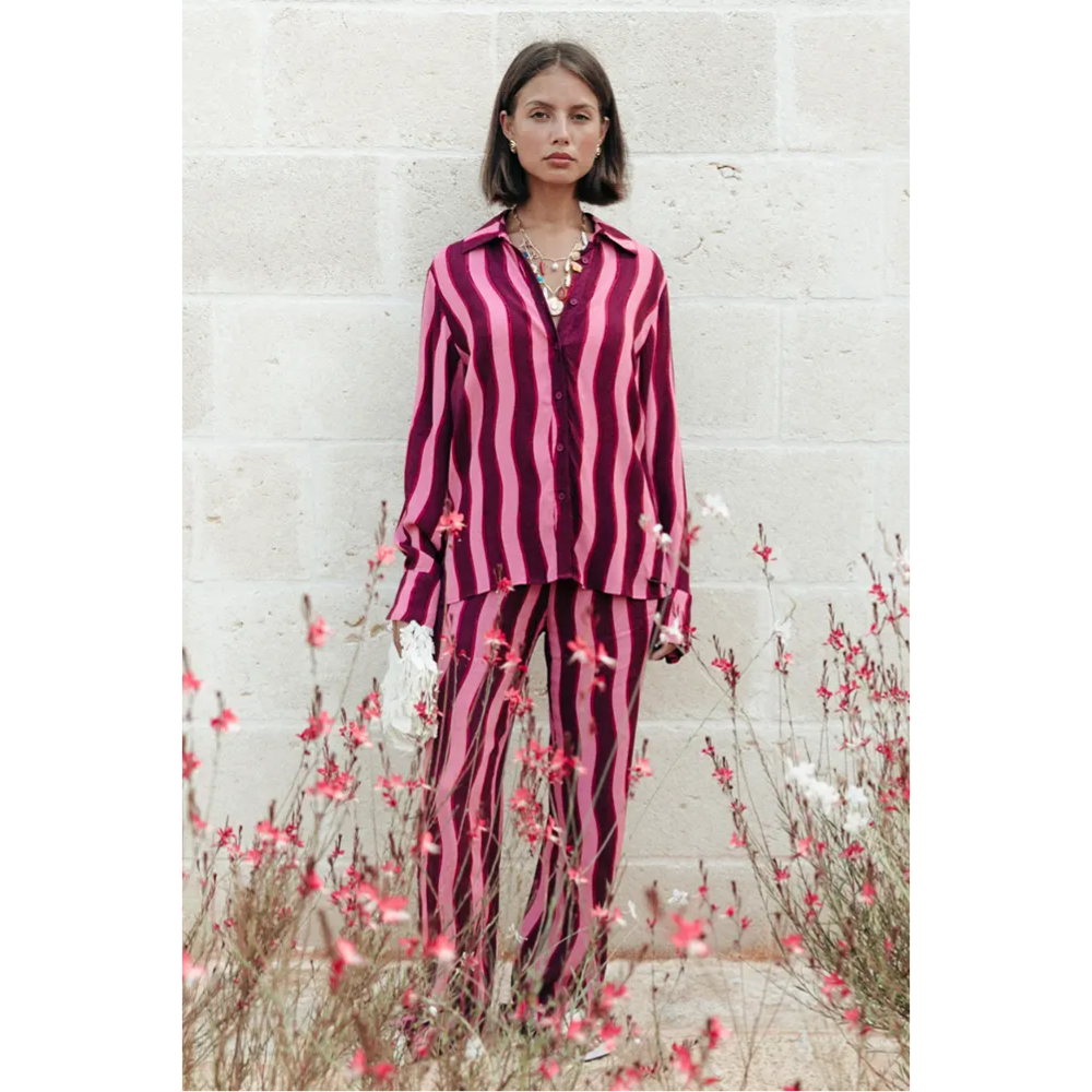 Colourful Rebel Tia Striped Kimono Sleeve Blouse Roze