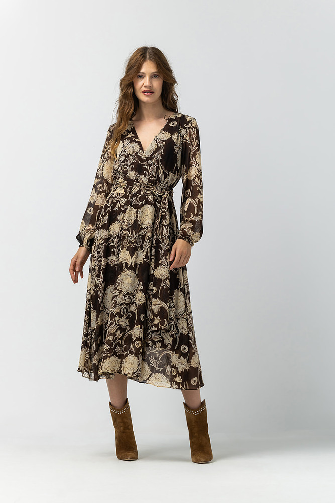 Label Dot Sonja Midi Jurk Bruin