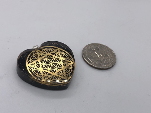 SHUNGITE ORGONE STAR OF DAVID FLOWER OF LIFE HEART PENDANT