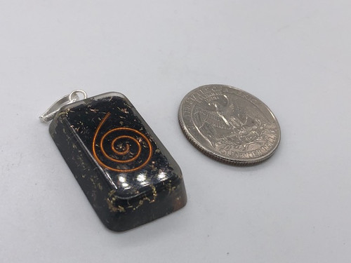 SHUNGITE ORGONE COPPER COIL RECTANGULAR PENDANT