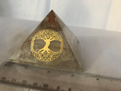 SELENITE ORGONE PYRAMIDS WITH TREE OF LIFE SYMBOL, LARGE