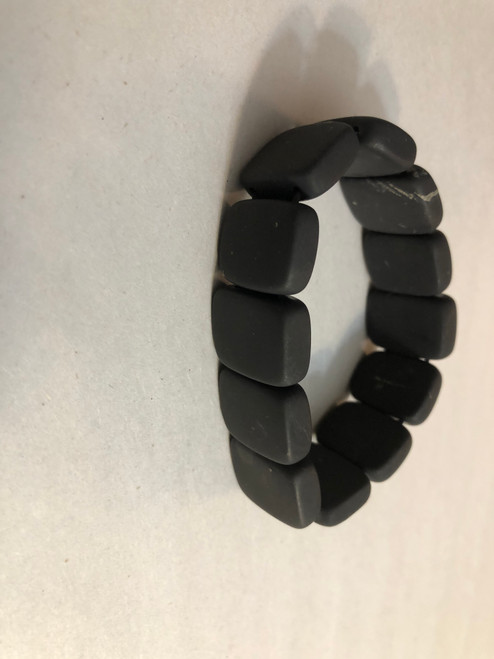 SHUNGITE BRACELET,  RECTANGULAR BEAD, LARGE, NON POLISHED